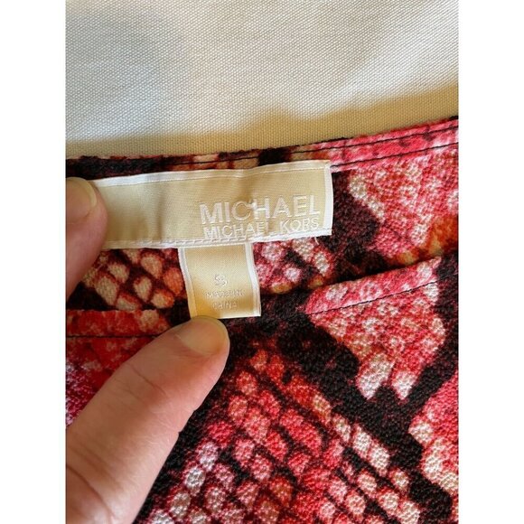 Michael Kors Top S Red Black Snake Print Shirt Blouse Flutter Sleeve Drawstring - Picture 6 of 10